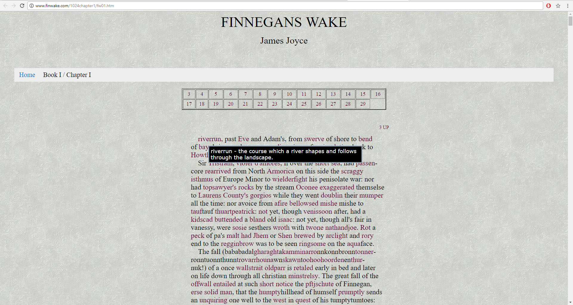 Finnegans Wake tooltips preview
